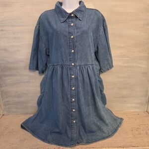 They Look Medium Wash Denim Baby Doll High/Low Shirt Dress XL Good Condition